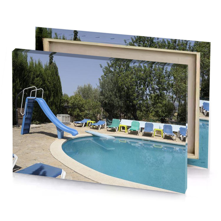 a pool with slide and chairs cadet blue canvas