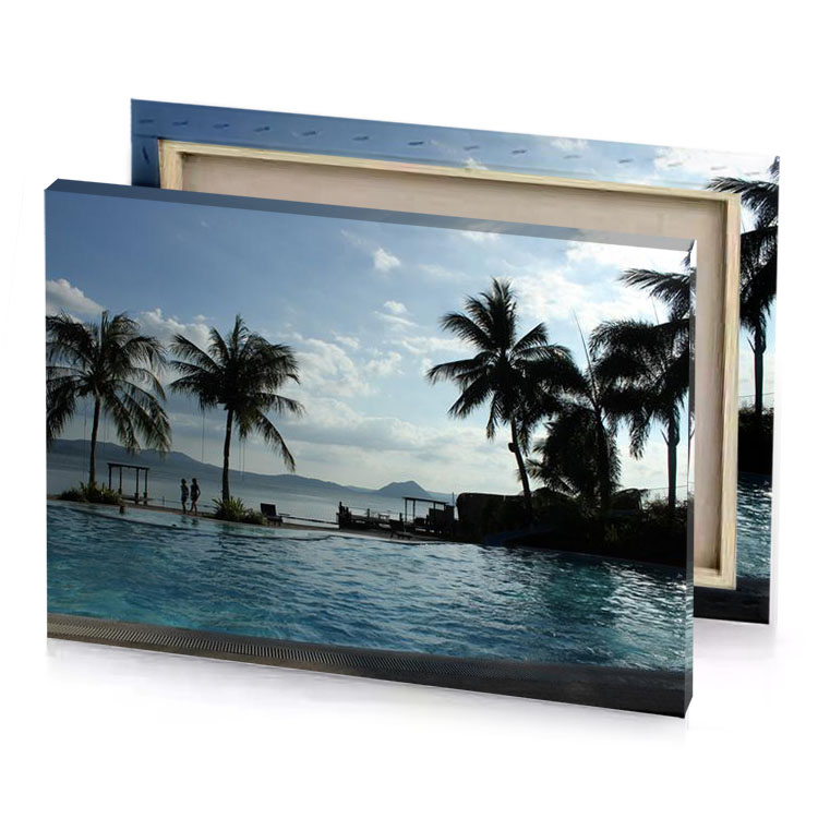 a pool with view of body water silver canvas