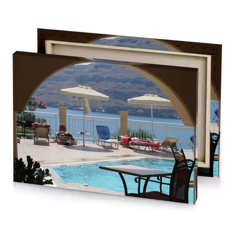 a pool with view of mountain manatee canvas