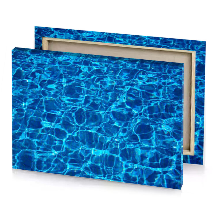 a pool with water and blue sky denim canvas