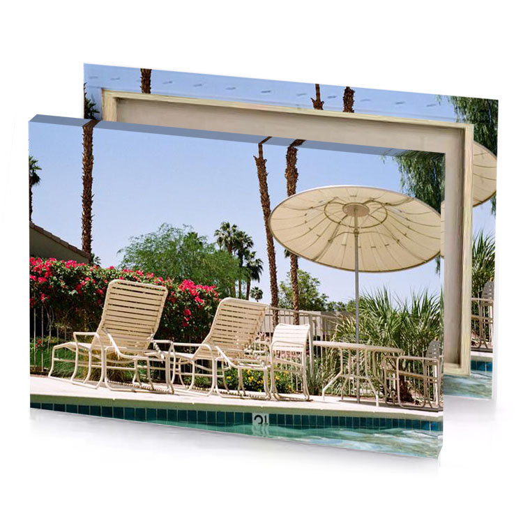a pool with white umbrella and chairs rosy brown canvas
