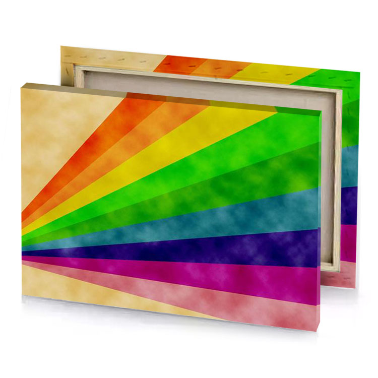 a rainbow colored triangle on beige background kelly green canvas