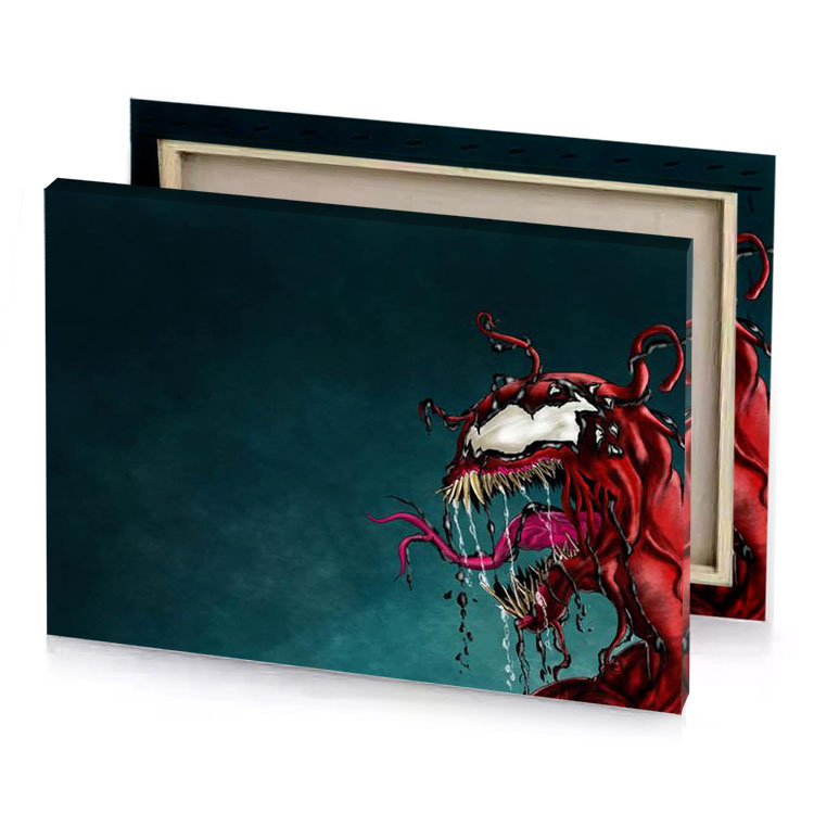 a red and black monster with large mouth prussian blue canvas