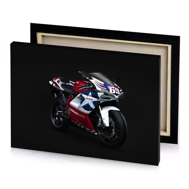 a red and white motorcycle on black background zinnwaldite brown canvas