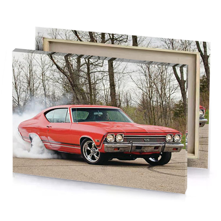 a red car with smoke coming out of it vermilion canvas