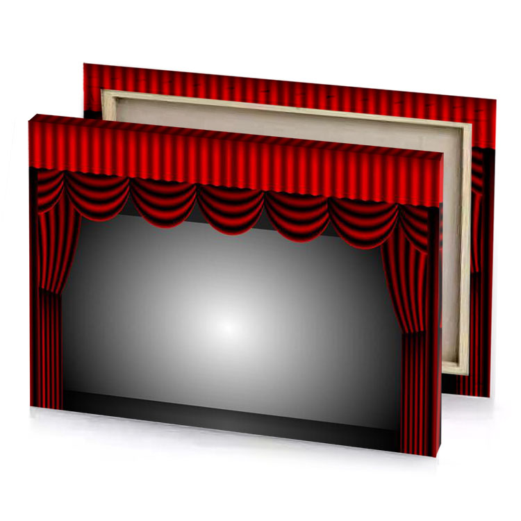 a red curtain with spotlight on the stage silver canvas