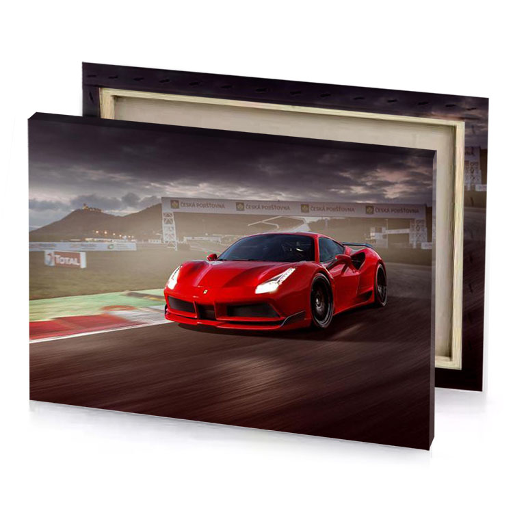 a red ferrari car driving on track firebrick canvas