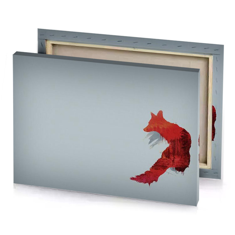 a red fox is flying through the air silver canvas