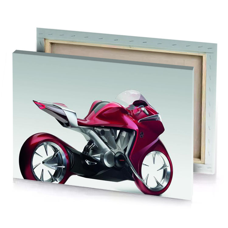 a red motorcycle is shown in this image burgundy canvas