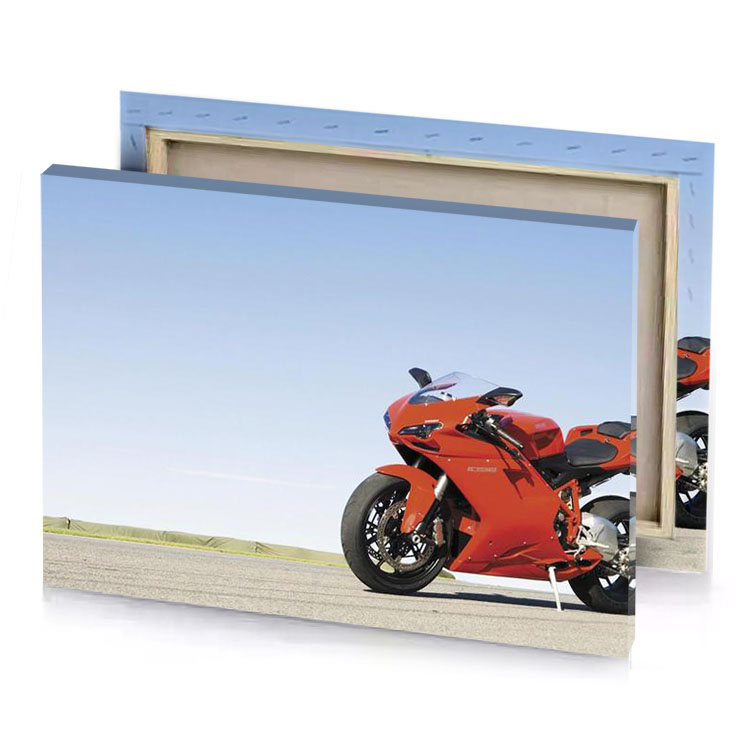 a red motorcycle parked on the side of road bittersweet shimmer canvas