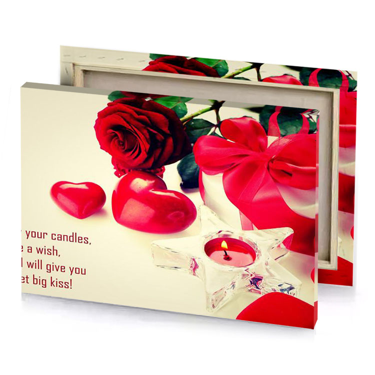 a red rose and candle with message crimson canvas