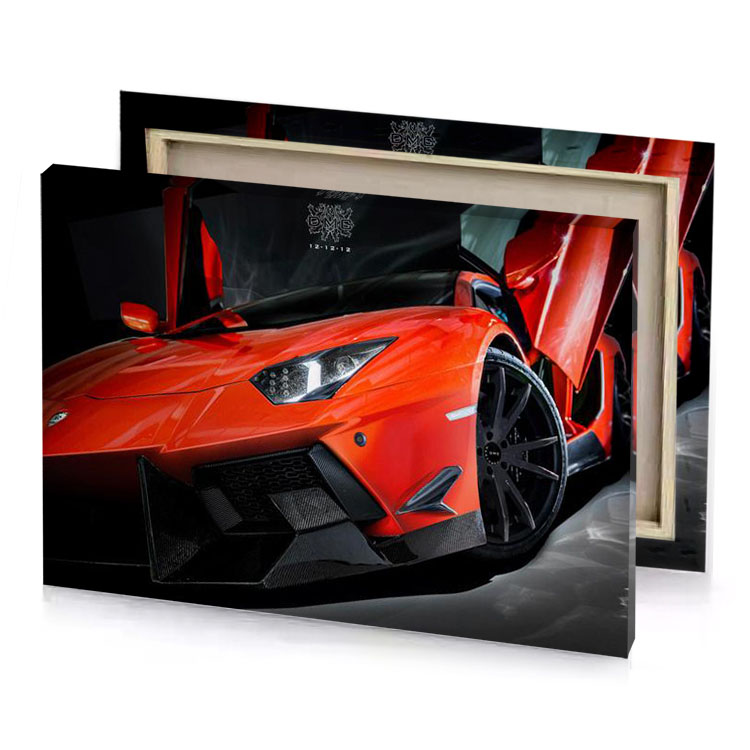a red sports car in dark room lust canvas