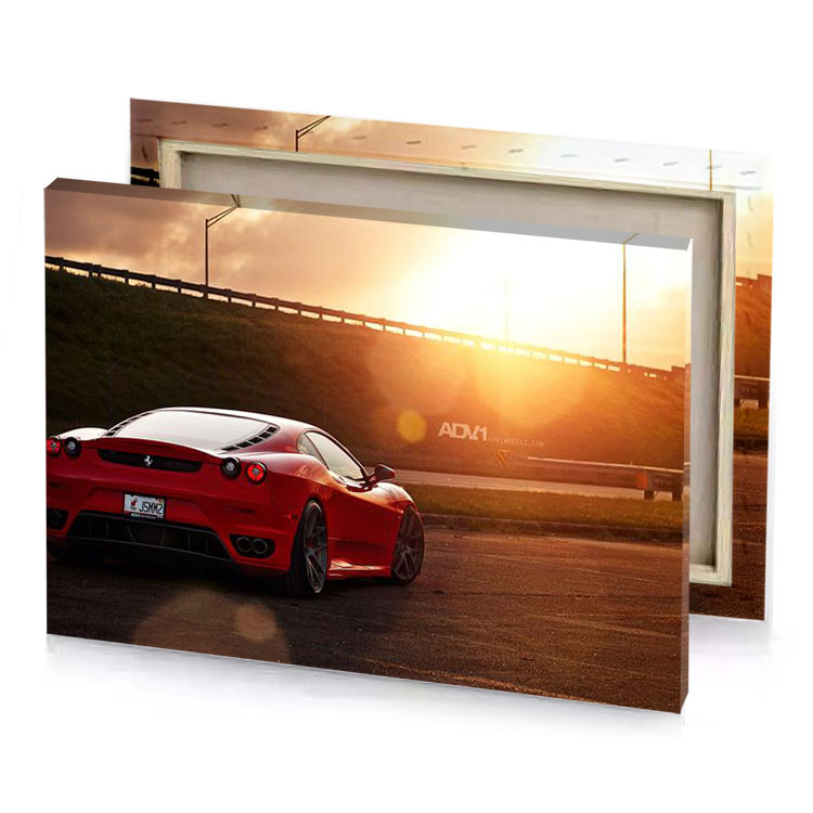 a red sports car parked on road peru canvas