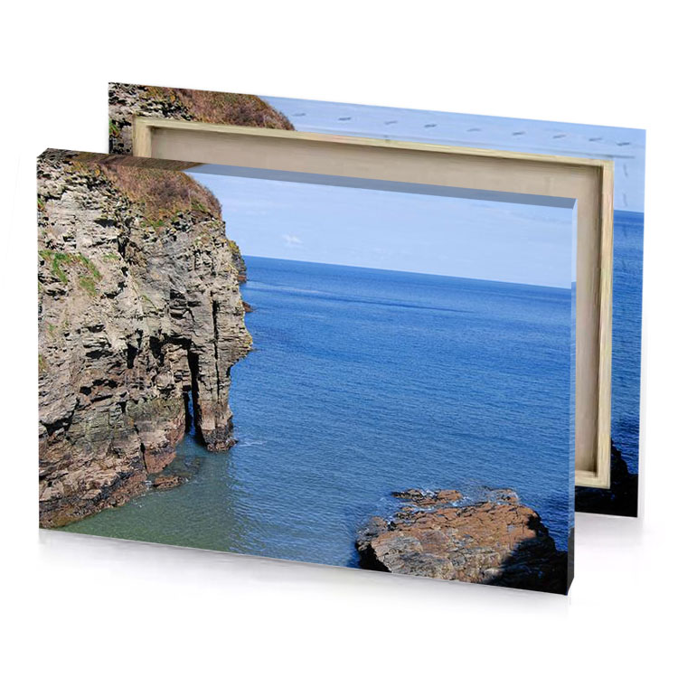 a rocky cliff steel blue canvas