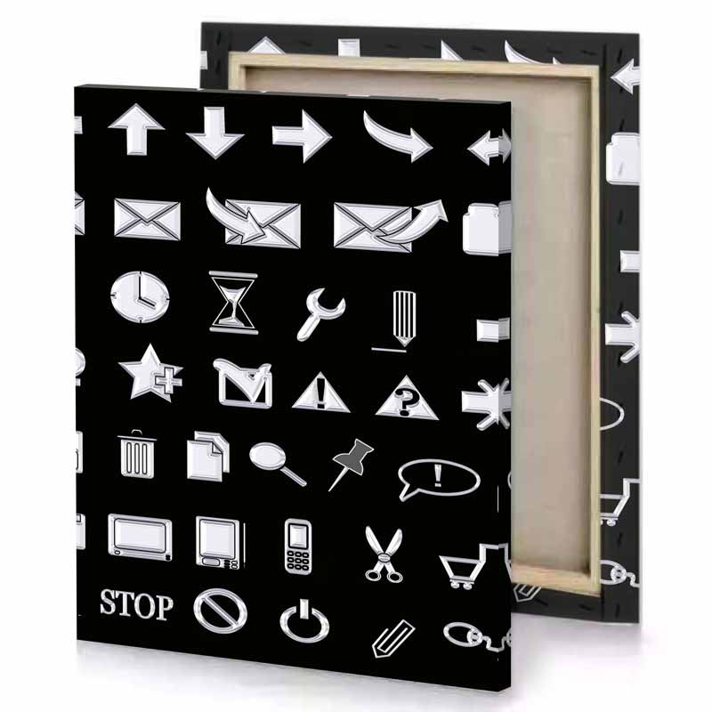a set of white icons on black background lavender canvas