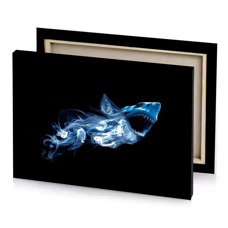 a shark with big mouth and teeth dark cornflower blue canvas