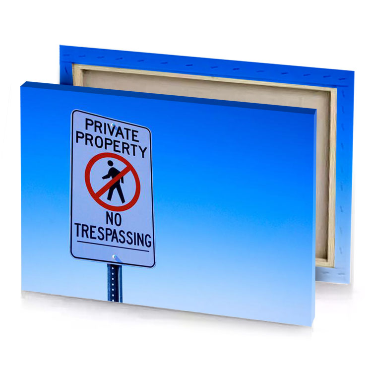 a sign that says private property no tressing iceberg canvas