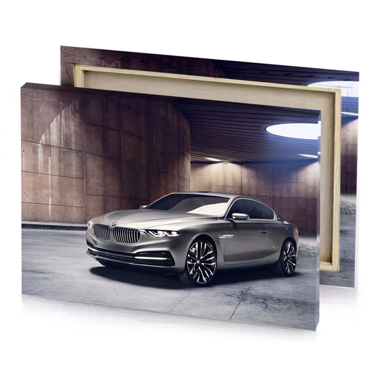 a silver car parked in parking lot bistre canvas