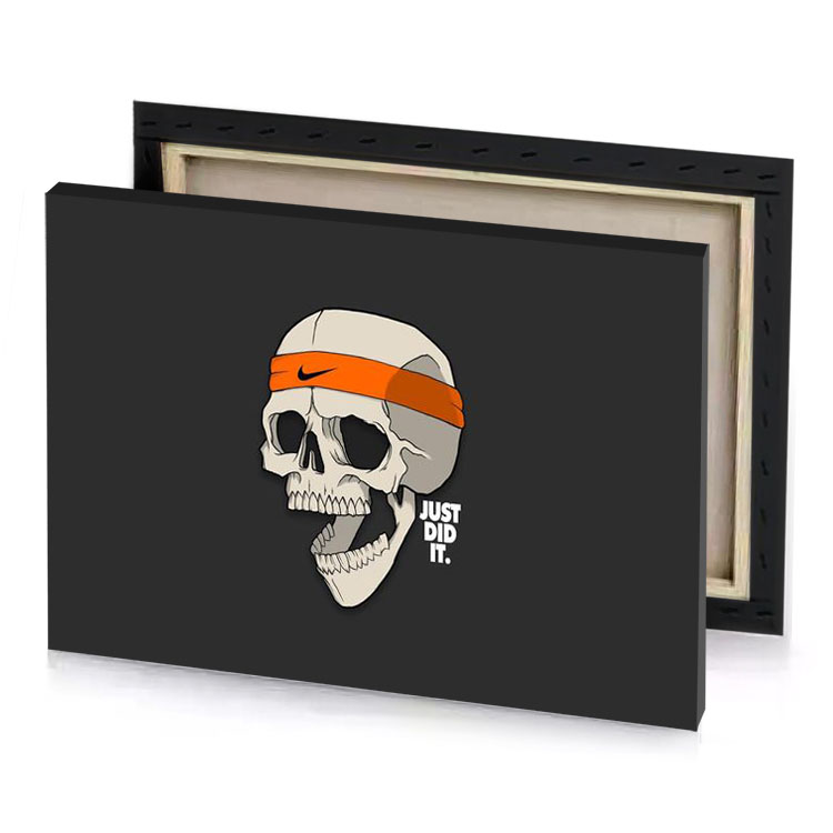 a skull with banda on it s head international orange canvas