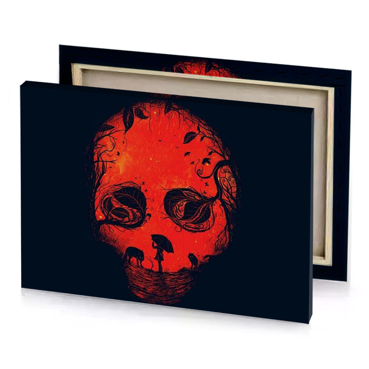 a skull with red face and black background lust canvas