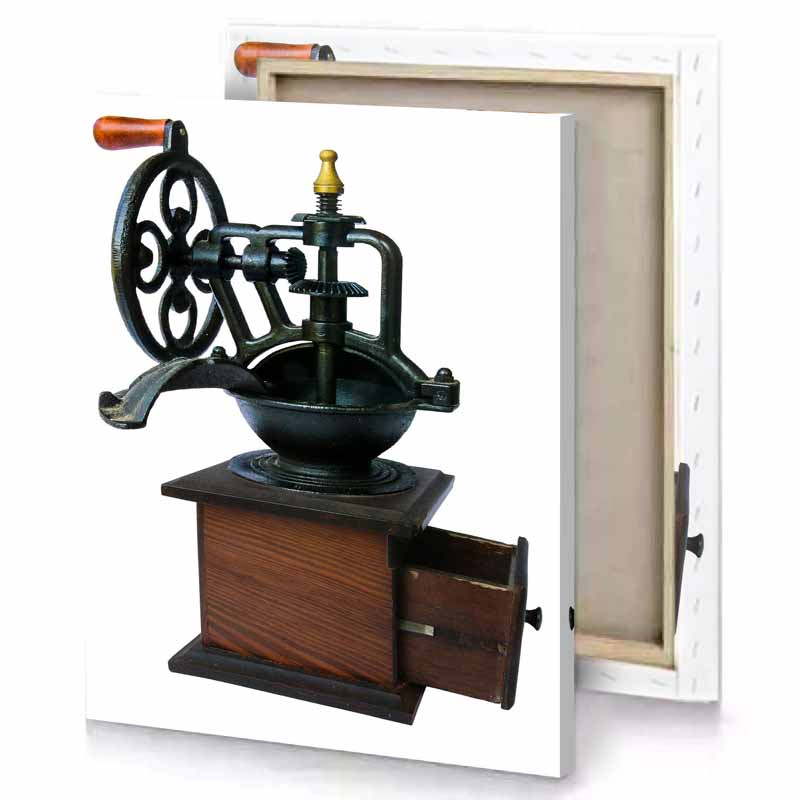 a small machine with wooden base smoky black canvas