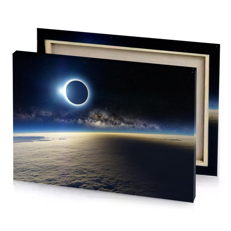 a solar eclipse over the earth dark slate blue canvas