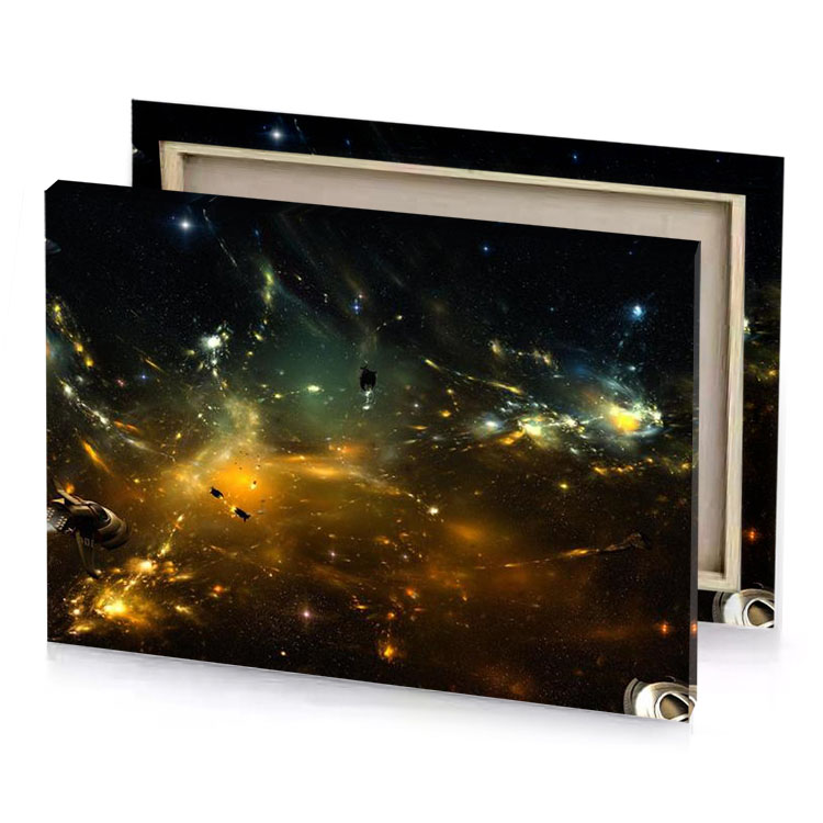 a space scene with lot of stars and planets bistre canvas