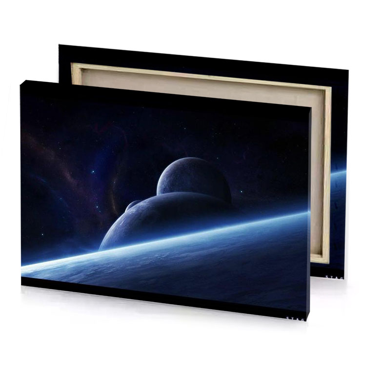 a space scene with planets and stars dark cornflower blue canvas