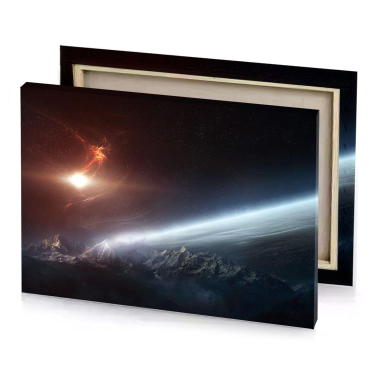 a space station in the distance of planet garnet canvas