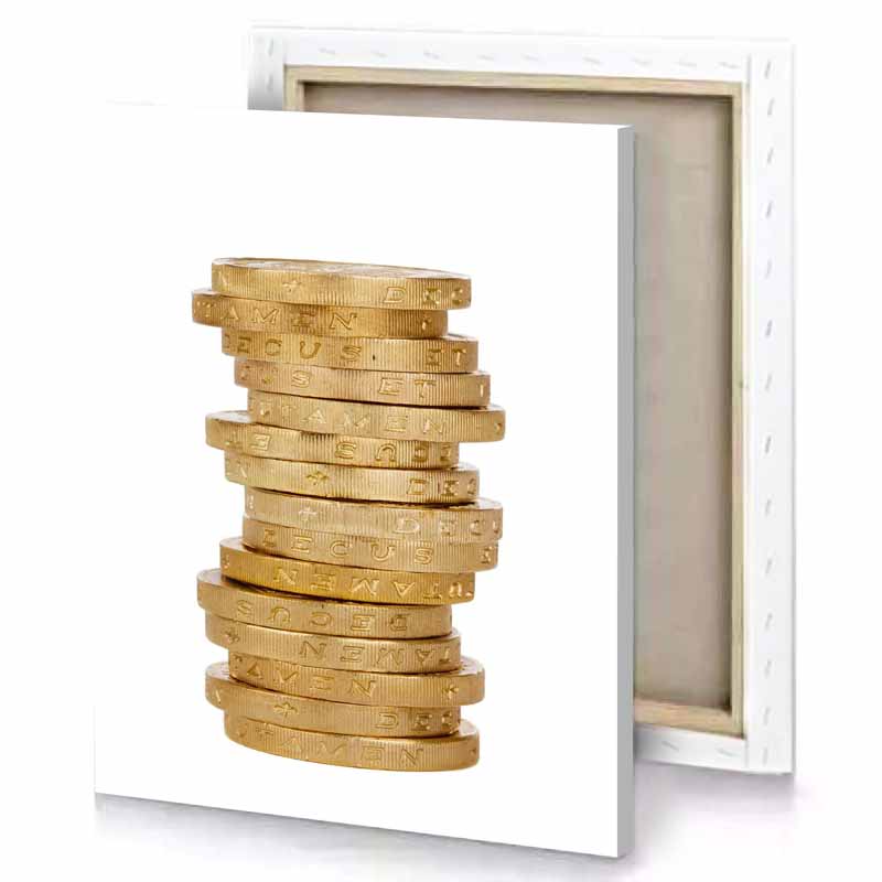 a stack of gold coins burlywood canvas