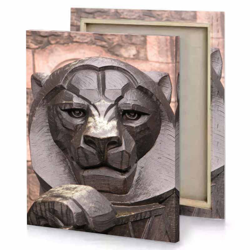 a statue of lion rose quartz canvas