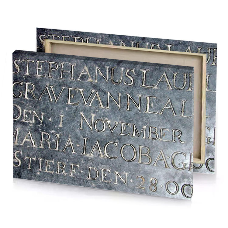 a stone with writing on it gray canvas