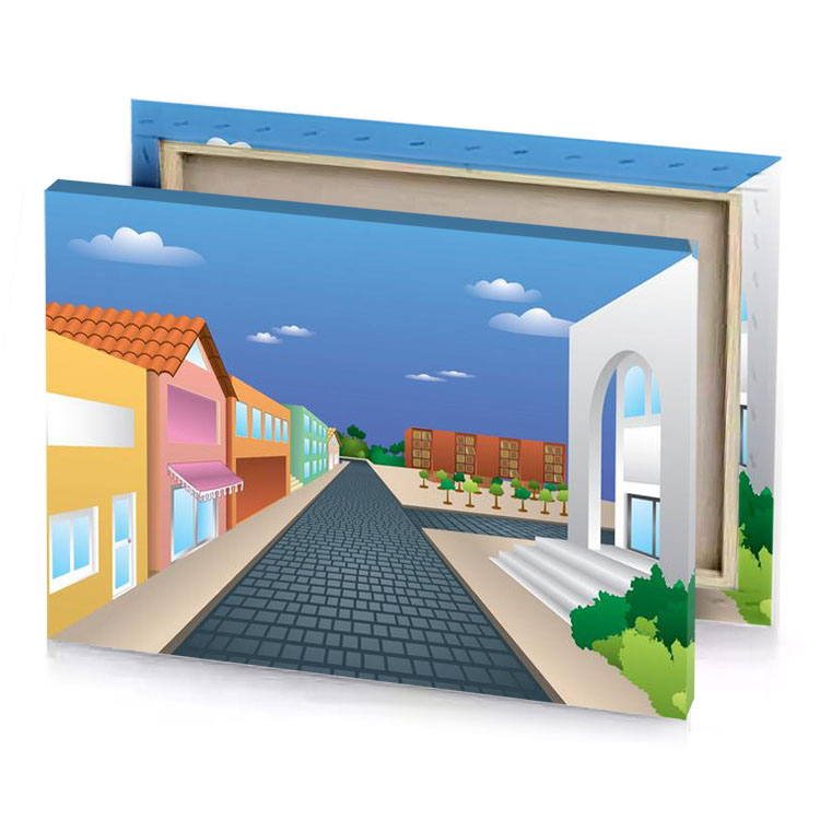 a street with houses and trees in the background glaucous canvas
