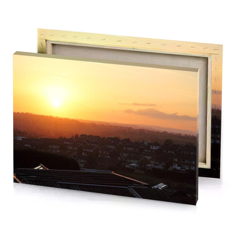 a sunset over city smoky black canvas