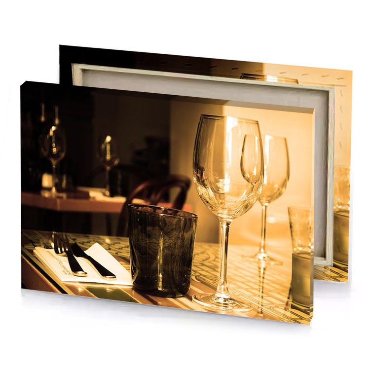 a table with wine glass and knife peru canvas