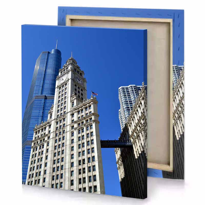 a tall building with clock on top cerulean blue canvas