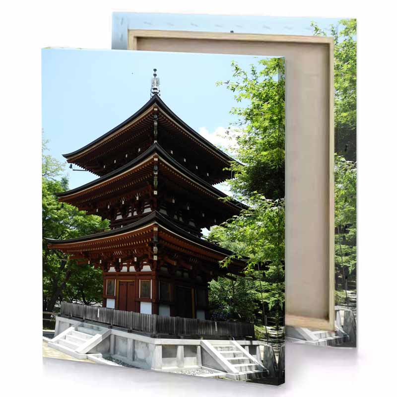a tall wooden pagoda smoky black canvas