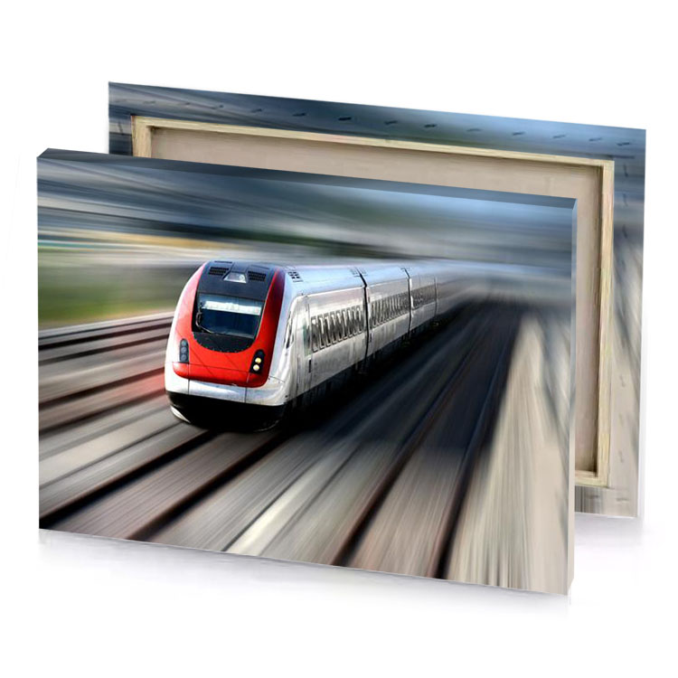 a train is moving through blurry landscape lust canvas