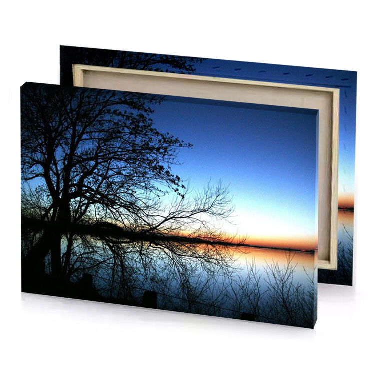 a tree is silhouetted against blue sky baby canvas