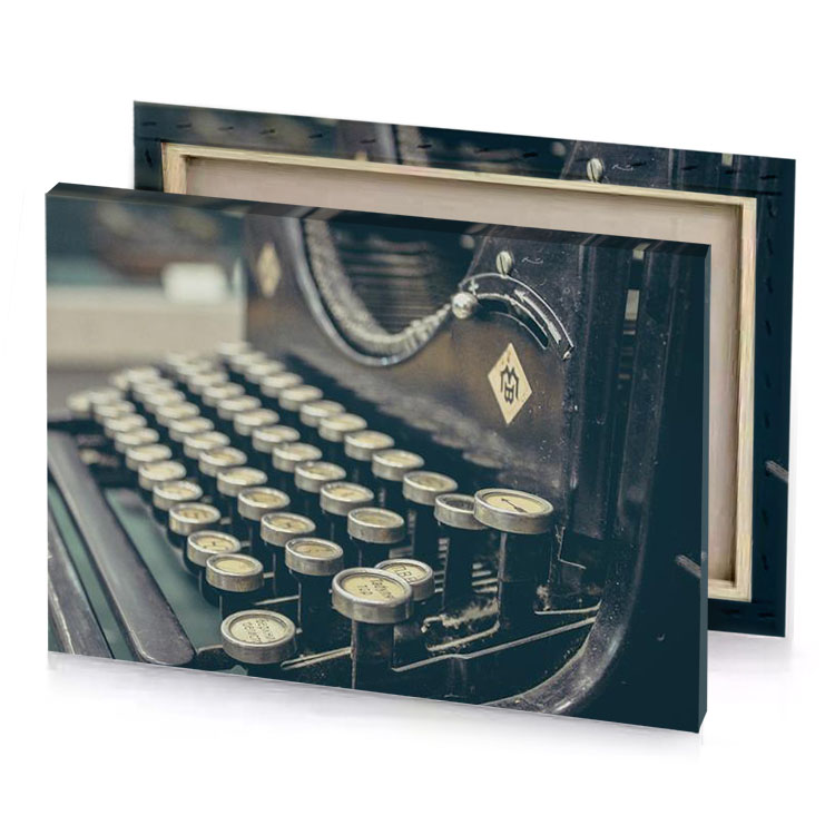 a typewriter with many empty cans of beer silver canvas