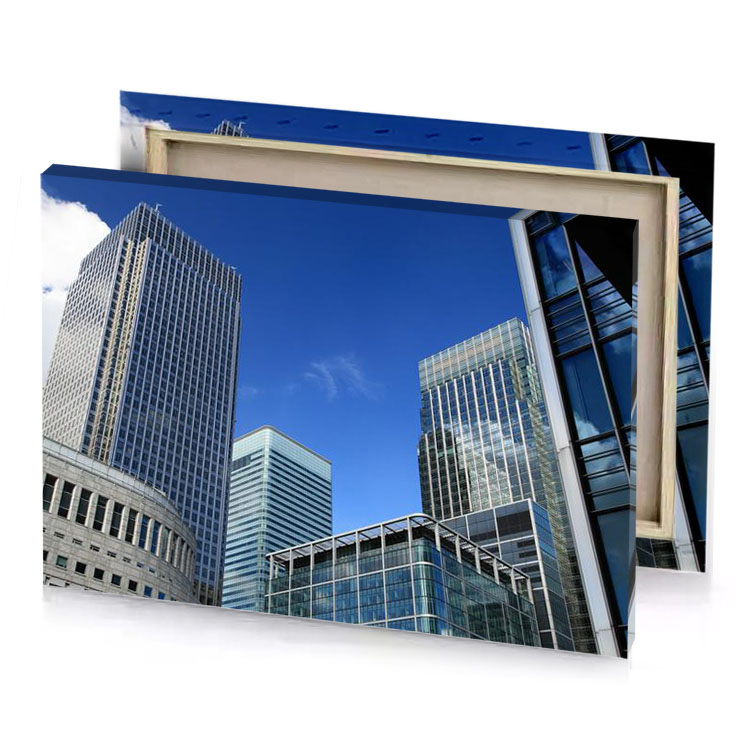 a view of city with tall buildings royal blue canvas
