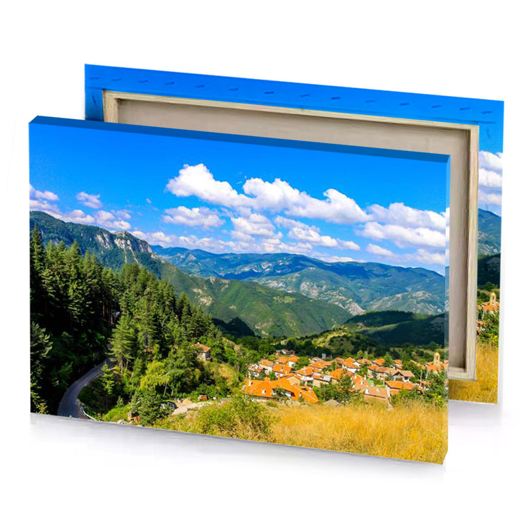 a view of village in the mountains steel blue canvas