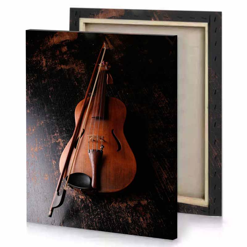 a violin on wooden floor sepia canvas