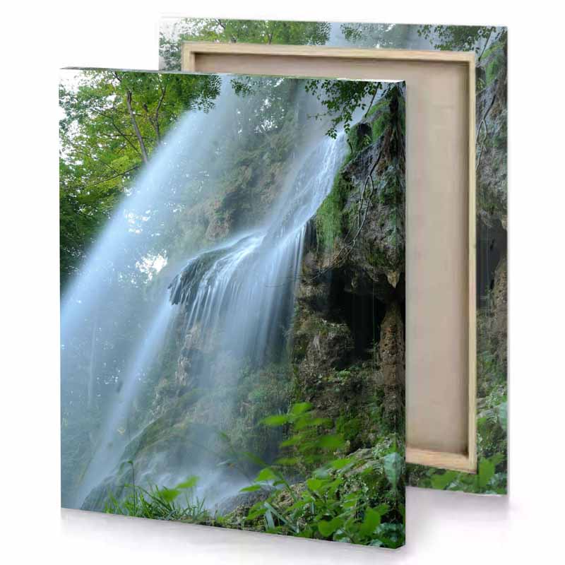 a waterfall in the jungle light steel blue canvas