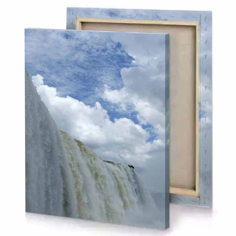 a waterfall with boat in the water lavender canvas