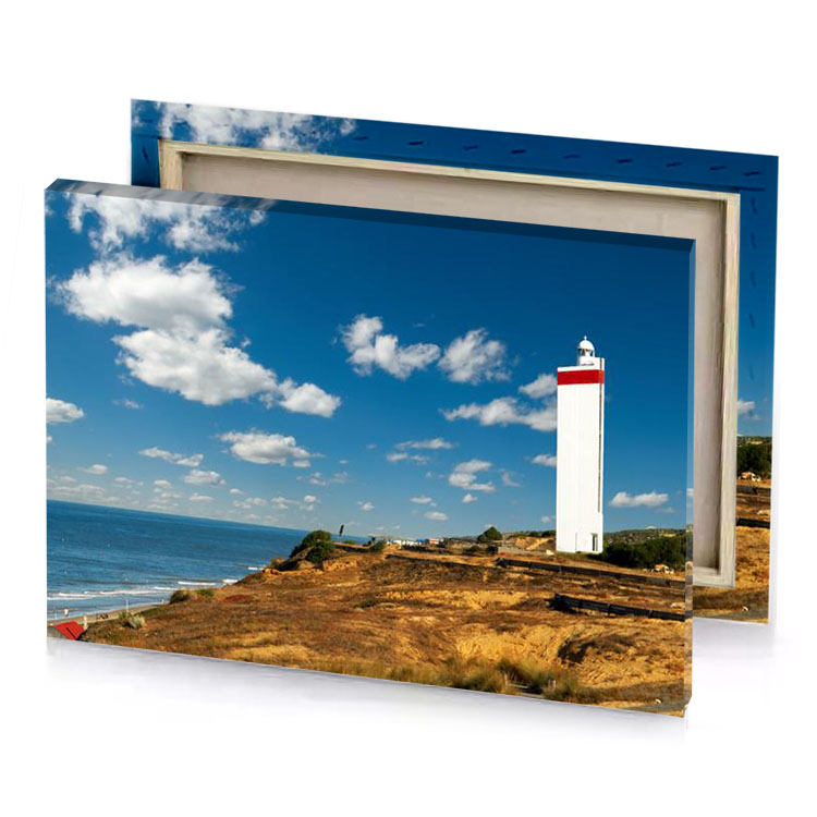 a white and red lighthouse blue sapphire canvas