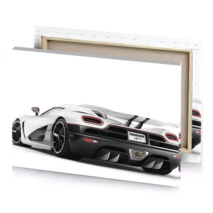 a white and red sports car on background smoky black canvas