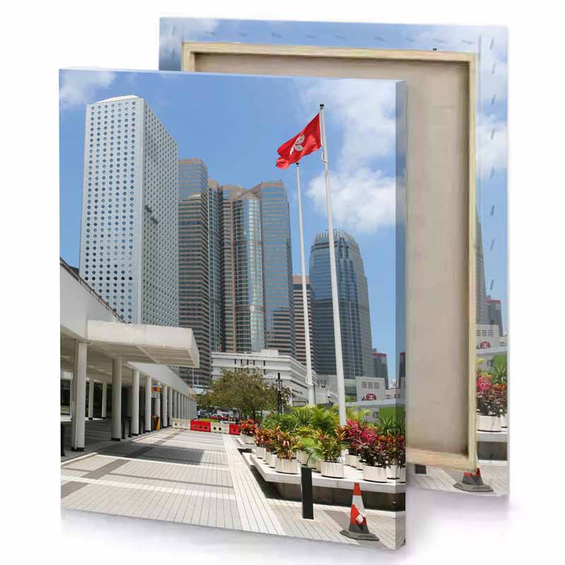a white building gray canvas