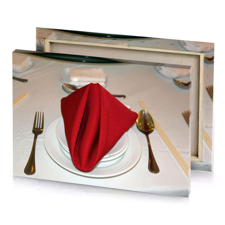 a white plate with red napkin on it firebrick canvas