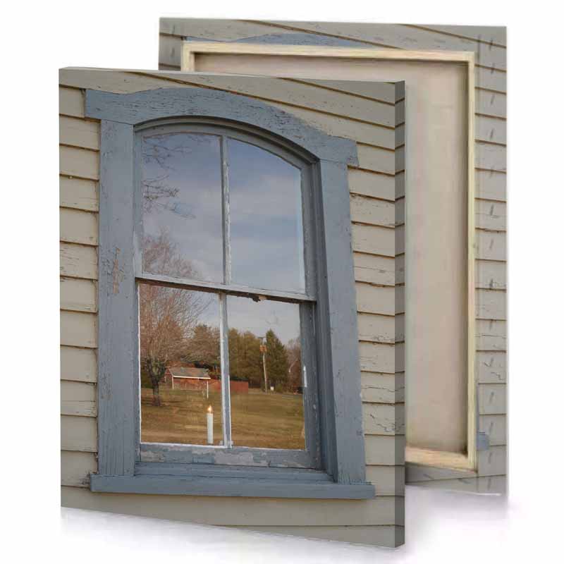 a window with reflection of house manatee canvas